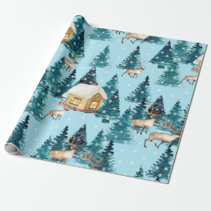 Seamless pattern with winter village in the forest wrapping paper