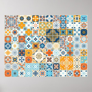 Seamless pattern with with Portuguese tiles. illus Poster