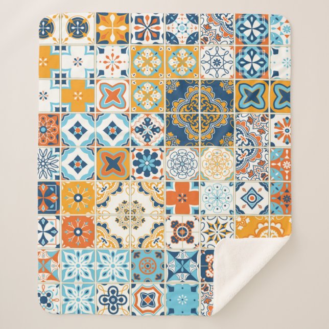Seamless pattern with with Portuguese tiles. illus Sherpa Blanket (Front)