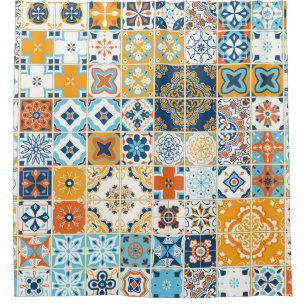 Seamless pattern with with Portuguese tiles. illus Shower Curtain
