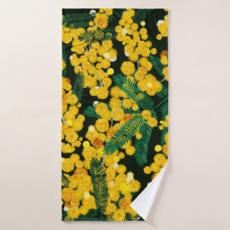 Seamless pattern with with yellow mimosa flowers a bath towel