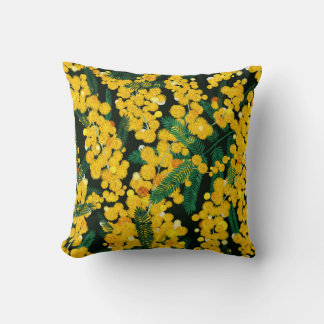 Seamless pattern with with yellow mimosa flowers a cushion