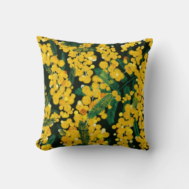 Seamless pattern with with yellow mimosa flowers a cushion (Front)