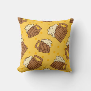 Seamless Pattern with Wooden Foam Beer Mugsbeer, p Cushion