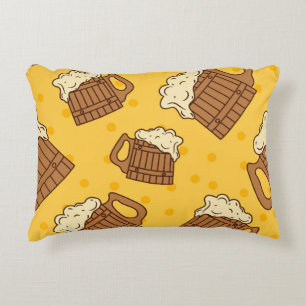 Seamless Pattern with Wooden Foam Beer Mugsbeer, p Decorative Cushion
