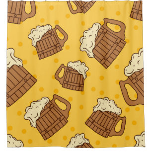 Seamless Pattern with Wooden Foam Beer Mugsbeer, p Shower Curtain