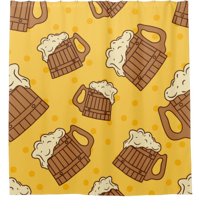 Seamless Pattern with Wooden Foam Beer Mugsbeer, p Shower Curtain (Front)