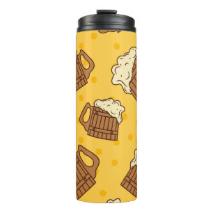 Seamless Pattern with Wooden Foam Beer Mugsbeer, p Thermal Tumbler