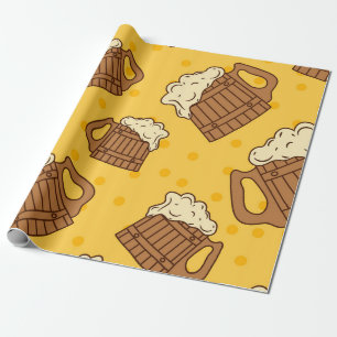 Seamless Pattern with Wooden Foam Beer Mugsbeer, p Wrapping Paper
