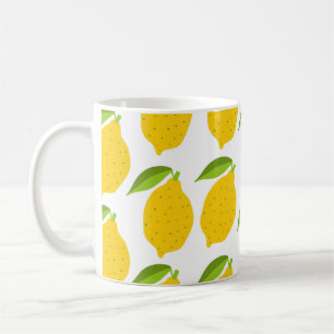 Seamless pattern with yellow fresh lemon coffee mug