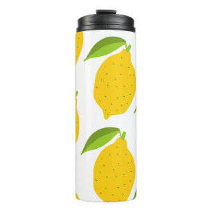 Seamless pattern with yellow fresh lemon thermal tumbler