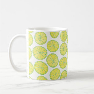 Seamless pattern with yellow lemon slices on white coffee mug
