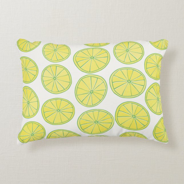 Seamless pattern with yellow lemon slices on white decorative cushion (Front)