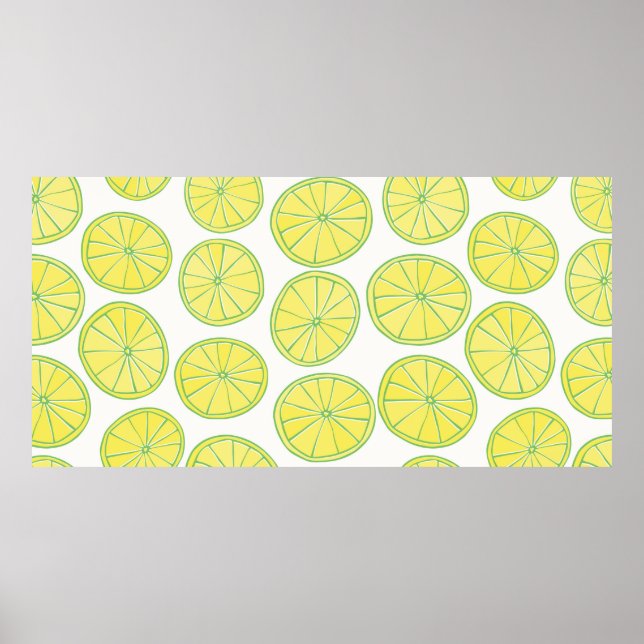 Seamless pattern with yellow lemon slices on white poster (Front)
