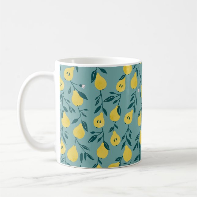 Seamless pattern with yellow pear. Fruit backgroun Coffee Mug (Left)