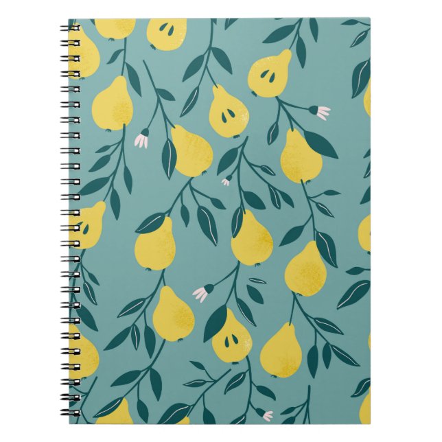 Seamless pattern with yellow pear. Fruit backgroun Notebook (Front)