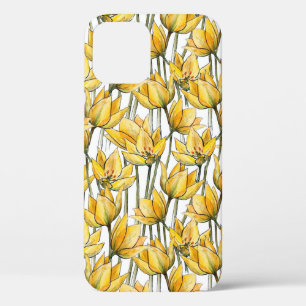 Seamless pattern with yellow tulips on a white bac iPhone 12 case