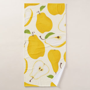 Seamless pear pattern. Different pears whole fruit Bath Towel