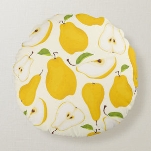 Seamless pear pattern. Different pears whole fruit Round Cushion