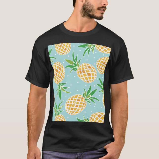 Seamless Pineapple Pattern Tropical Print T-Shirt (Front)