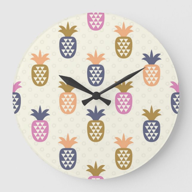 Seamless Pineapples Vintage Pattern Design Large Clock (Front)