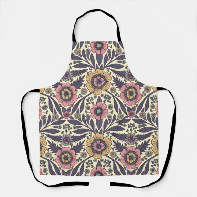 Seamless Pink & Blue Floral Pattern Apron (Front)