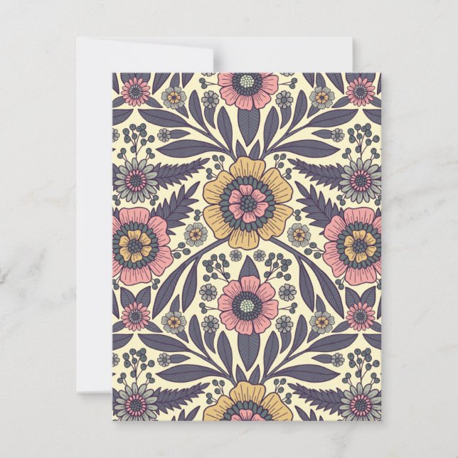 Seamless Pink & Blue Floral Pattern Card (Front)