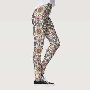 Seamless Pink & Blue Floral Pattern Leggings