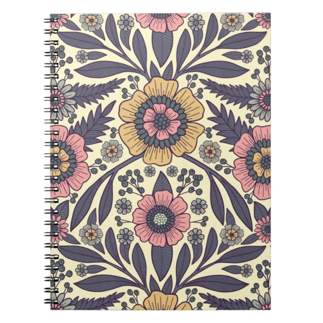 Seamless Pink & Blue Floral Pattern Notebook (Front)
