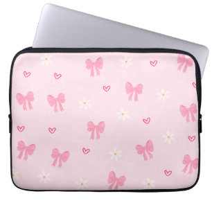 Seamless Pink Bow and Floral Pattern – Cute Girly  Laptop Sleeve