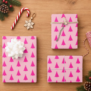 Seamless Pink Christmas Tree Wrapping Paper Sheet