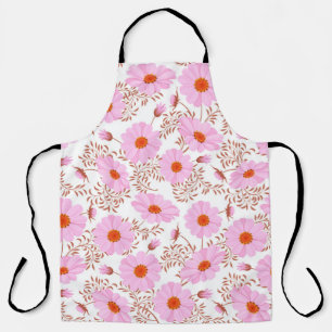 Seamless pink daisy flower vintage pattern on whit apron