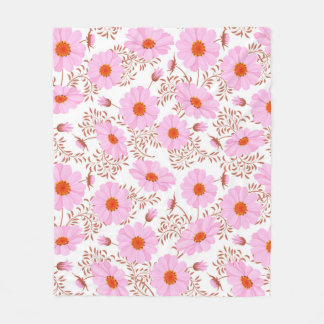 Seamless pink daisy flower vintage pattern on whit fleece blanket