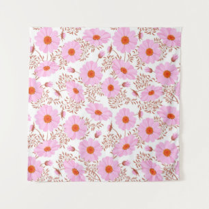 Seamless pink daisy flower vintage pattern on whit tapestry