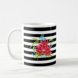 Seamless pink flowers floral black white striped l coffee mug