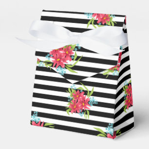 Seamless pink flowers floral black white striped l favour box