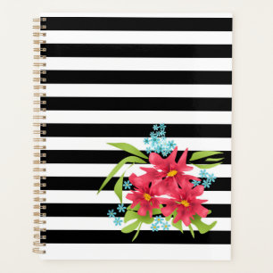 Seamless pink flowers floral black white striped l planner