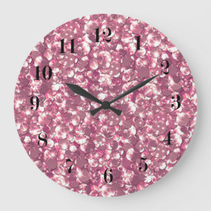 Seamless pink silver glittery sparkles glitter con large clock