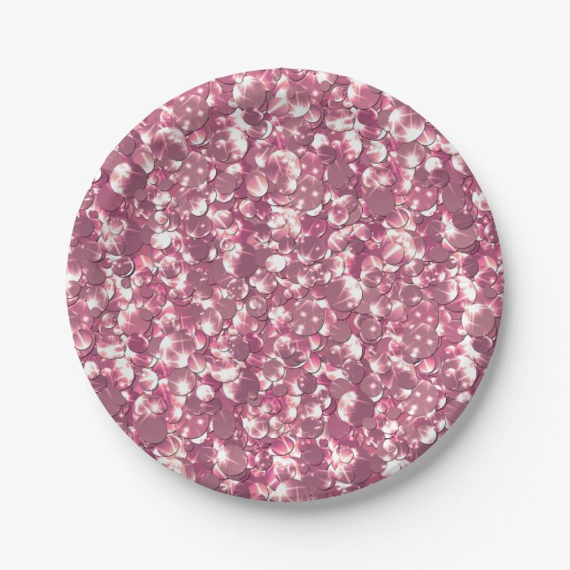 Seamless pink silver glittery sparkles glitter con paper plate (Front)