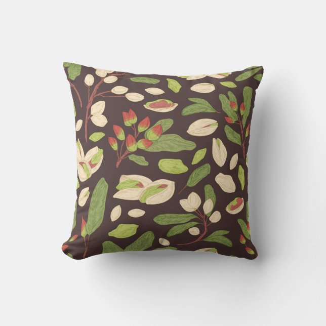 Seamless pistachio pattern with nuts, shells, bran cushion (Front)