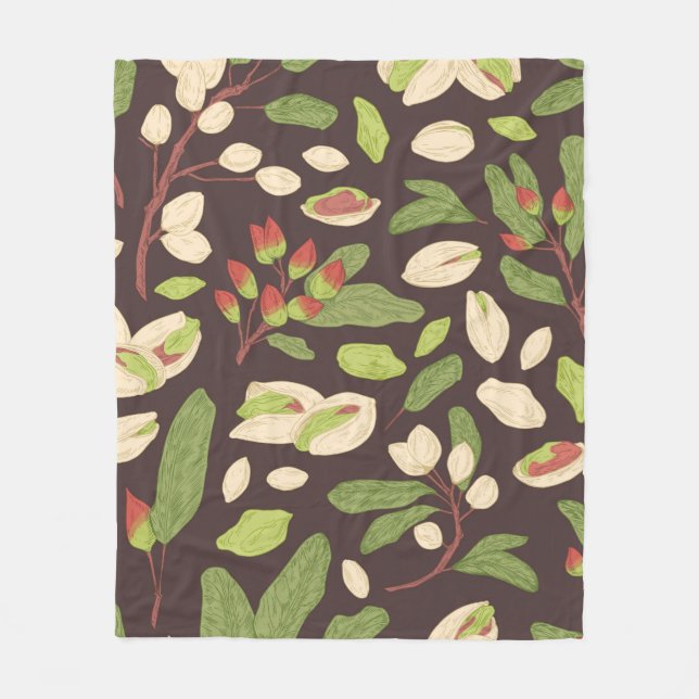 Seamless pistachio pattern with nuts, shells, bran fleece blanket (Front)