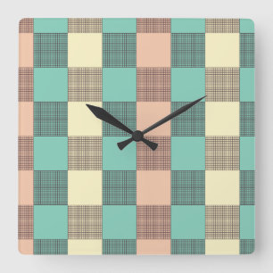 Seamless plaid pattern square wall clock