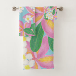 Seamless plumeria Pattern art print Bath Towel Set