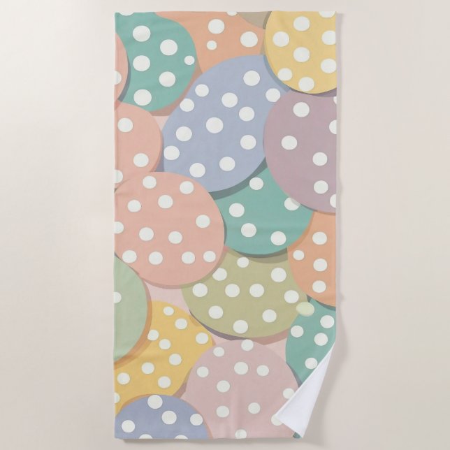 Seamless Polka Dot Pattern in Pastel Colours Beach Towel (Front)