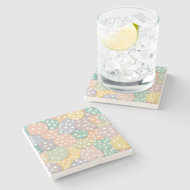 Seamless Polka Dot Pattern in Pastel Colours Stone Coaster (Side)