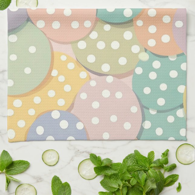 Seamless Polka Dot Pattern in Pastel Colours Tea Towel (Folded)