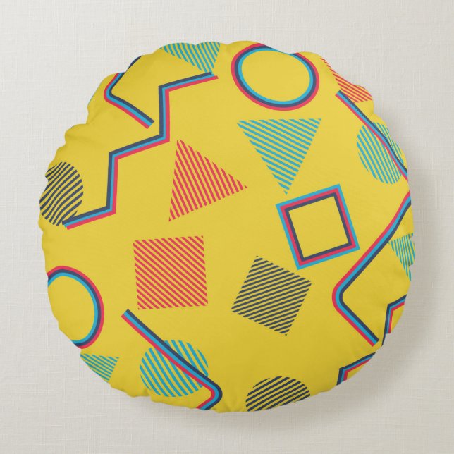 Seamless Pop Art Pattern. Abstract Colourful Textu Round Cushion (Front)