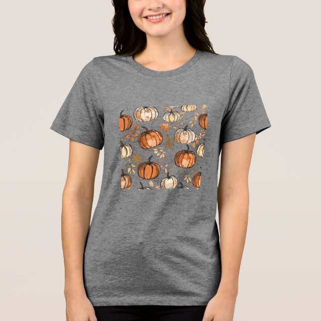 Seamless Pumpkin Fall Design Tri-Blend Shirt (Front)