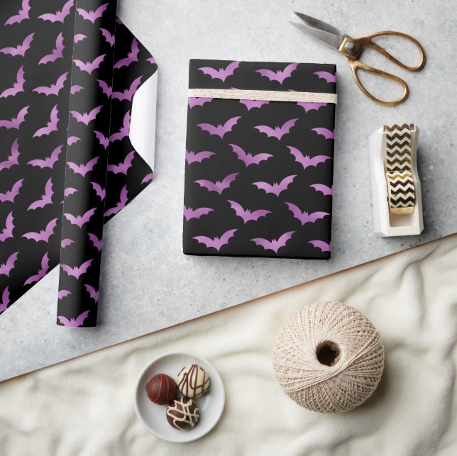 Seamless Purple Foil and Black Bats Halloween Wrapping Paper (Crafts)