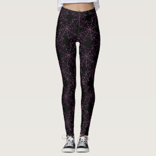 Seamless Purple Foil and Black Cobwebs Halloween Leggings